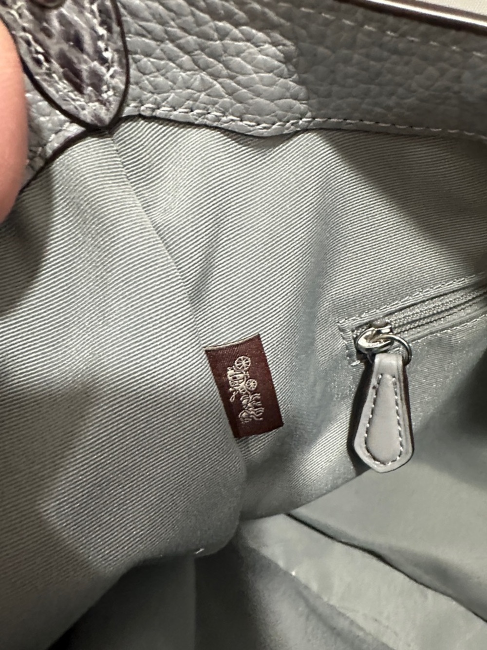 Coach Gray Pebbled Leather Shoulder Bag with Snake-Print Trim EUC - Picture 12 of 15